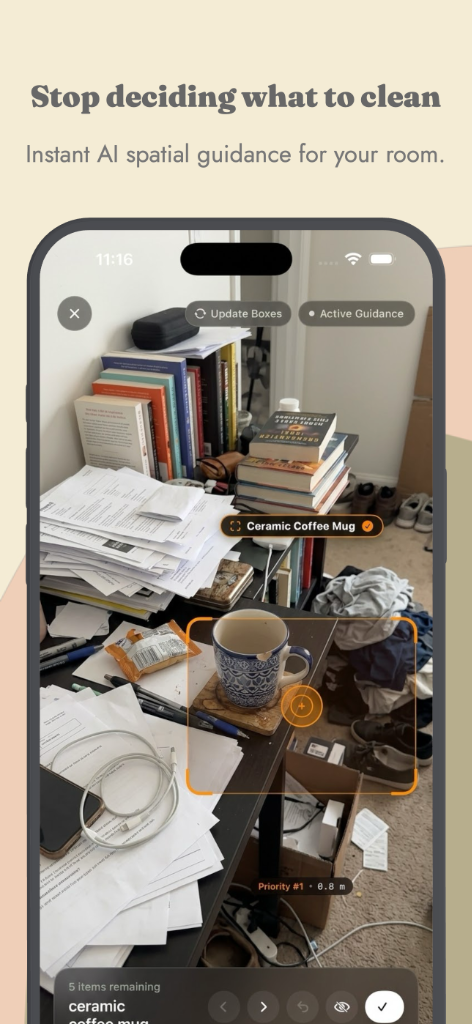 Reclaim AR app scanning an object in 3D AR using LiDAR, Step 1 of 3 in the scan workflow.
